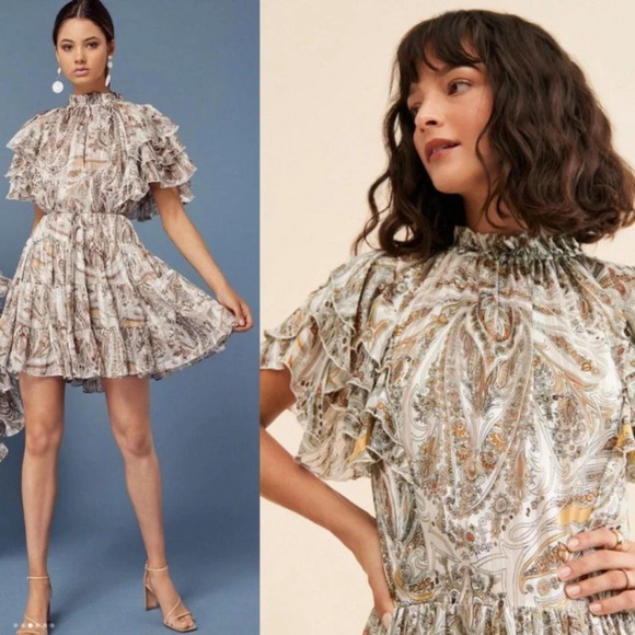 New! Elliatt Seraphina gray and gold print ruffled dress 22262